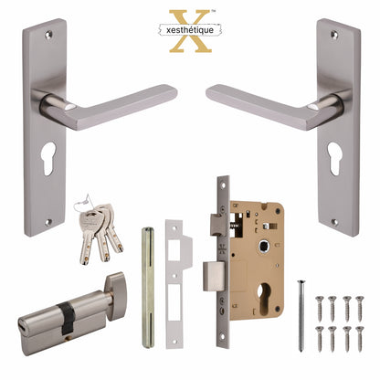 Xesthetique Premium Brass Mortise Door Lock Set – 8" Handle with Secure One Side Nobe Key Cylinder TH02
