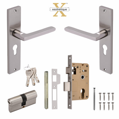 Xesthetique Premium Brass Mortise Door Lock Set – 8" Handle with Secure Both Side Key Cylinder TH01