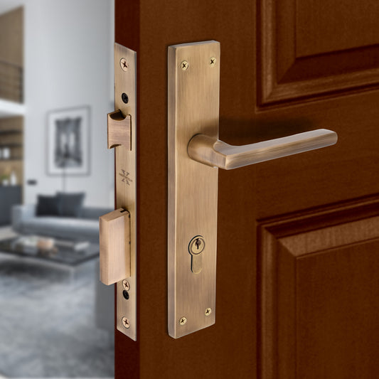 Xesthetique Premium Brass Mortise Door Lock Set – 10" Handle with Secure One Side Nobe Ultra Key 70MM/90MM Pin Cylinder TH166