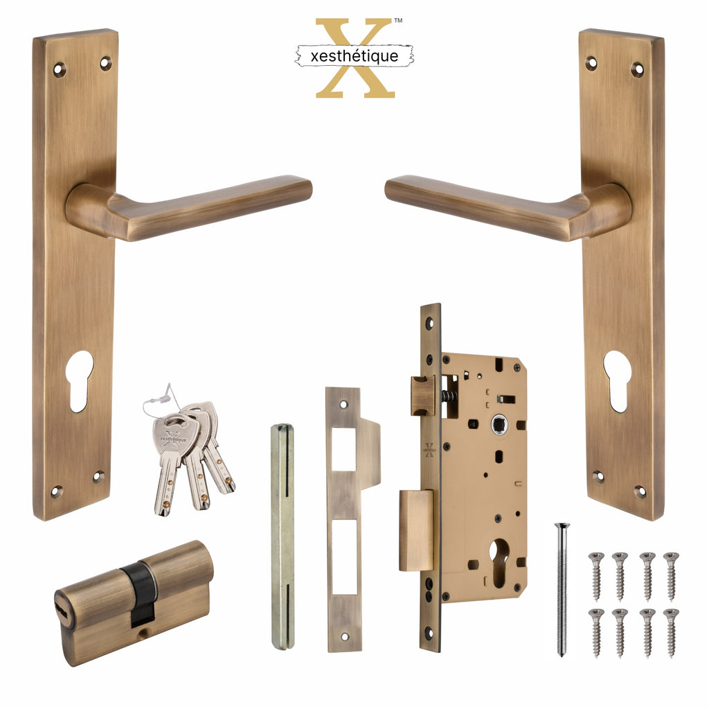 Xesthetique Premium Brass Mortise Door Lock Set – 10" Handle with Secure Both Side Key Cylinder TH04