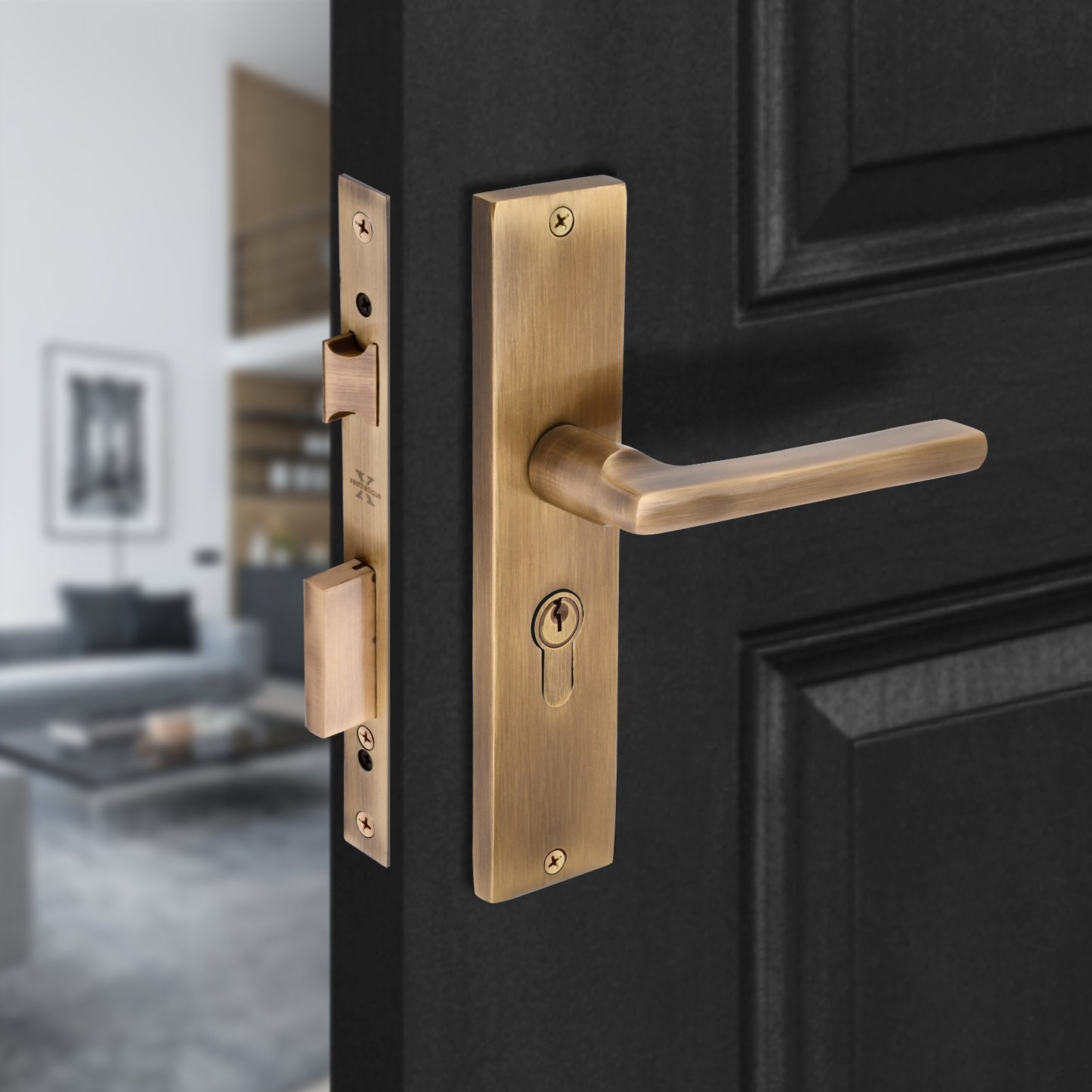 Xesthetique Premium Brass Mortise Door Lock Set – 8" Handle with Secure One Side Nobe Key Cylinder TH02