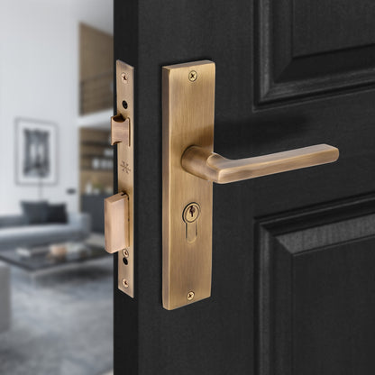 Xesthetique Premium Brass Mortise Door Lock Set – 8" Handle with Secure One Side Nobe Key Cylinder TH02