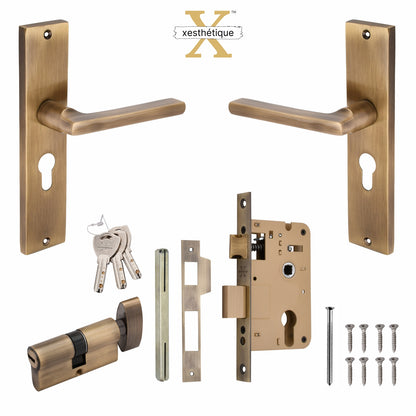 Xesthetique Premium Brass Mortise Door Lock Set – 8" Handle with Secure One Side Nobe Key Cylinder TH02