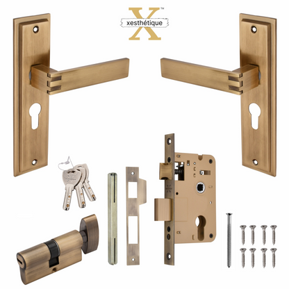 Xesthetique Premium Brass Mortise Door Lock Set – 8" Handle with Secure Both Side Ultra Key/One Side Nobe Ultra Key Cylinder SIL105