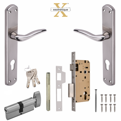 Xesthetique Premium Brass Mortise Door Lock Set – 10" Handle with Secure One Side Nobe Ultra Key Cylinder FAU108