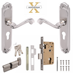 Xesthetique Premium Brass Mortise Door Lock Set – 8" Handle with Secure One Side Nobe Key Cylinder THE186