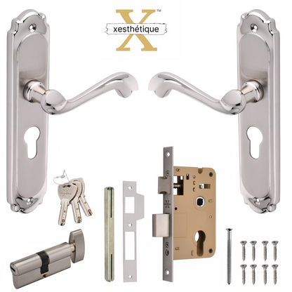 Xesthetique Premium Brass Mortise Door Lock Set – 8" Handle with Secure One Side Nobe Key Cylinder THE186