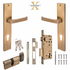 Xesthetique Premium Brass Mortise Door Lock Set – 10" Handle with Secure One Side Nobe Key Cylinder CA55