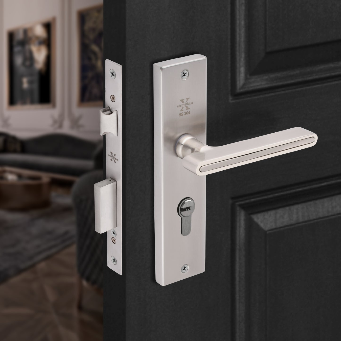 Xesthetique Morden S.S. 304 Mortise Door Lock Set – 8" Handle with Secure Both Side Key Cylinder VI05