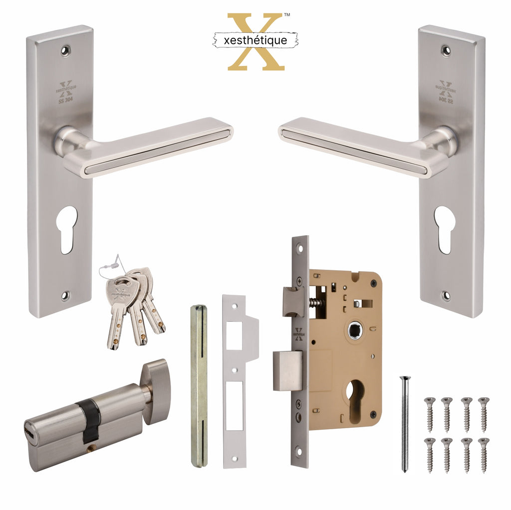 Xesthetique Morden S.S. 304 Mortise Door Lock Set – 8" Handle with Secure One Side Nobe Key Cylinder VI06